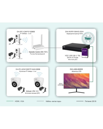 ТСН-029. Беспроводная система видеонаблюдения на основе IP-камер Dahua с использованием Wi-Fi технологии. Dahua в Пскове
