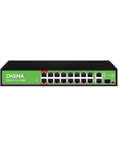 DSP216F-1G-1C-R300 (L2) 16х100Мбит/с 1х1Гбит/с 1хКомбо(1000BASE-T/SFP) 16PoE 16PoE+ 2PoE++ 300W. Коммутатор с питанием по PoE. Digma в Пскове