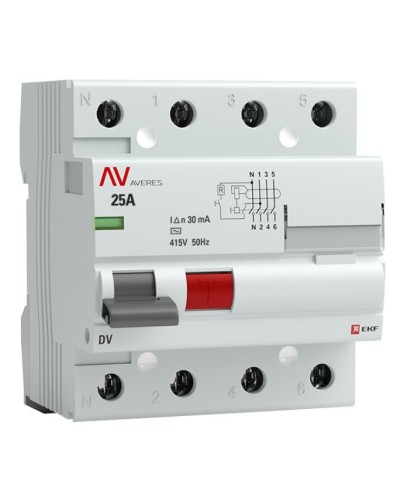 DV 4P 25А/ 30мА (AC)  AVERES (rccb-4-25-30-ac-av). Выключатели дифференциального тока (УЗО). EKF в Пскове