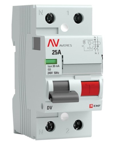 DV 2P 25А/ 30мА (AC)  AVERES (rccb-2-25-30-ac-av). Выключатели дифференциального тока (УЗО). EKF в Пскове