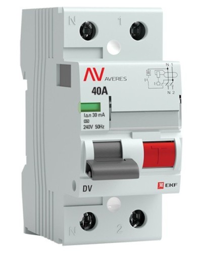 DV 2P 40А/ 30мА (AC)  AVERES (rccb-2-40-30-ac-av). Выключатели дифференциального тока (УЗО). EKF в Пскове