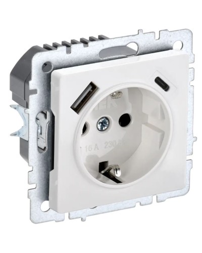 Розетка с з/к с USB A+C 18Вт РЮш11-1-БрБ белый BRITE (BR-R14-16-U22-018-K01). Розетка с заземлением с защитными шторками, 18Вт. IEK в Пскове
