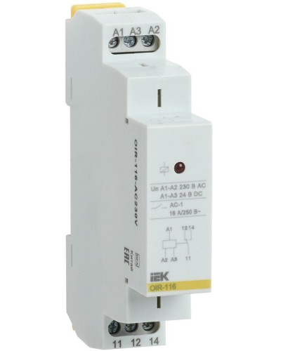 Реле промежуточное модульное OIR 1 контакт 16А 230В AC (OIR-116-AC230V). Реле промежуточное модульное. IEK в Пскове