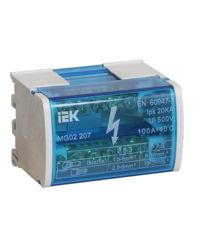 ШНК 2х7 L+PEN (YND10-2-07-100). Шина на DIN-рейку в корпусе (кросс-модуль). IEK в Пскове