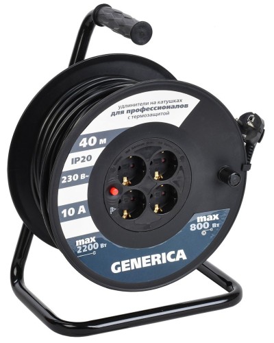 УК40 4 места 2P+PE, 40м GENERICA (WKP10-10-04-40-G). Удлинитель на катушке с термозащитой, 3х1,0кв.мм. IEK в Пскове