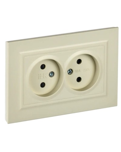 Розетка 2-местная без з/к РСш12-2-БрКр бежевый BRITE (BR-R23-10-K10-F). Розетка без заземления с защитными шторками в сборе. IEK в Пскове