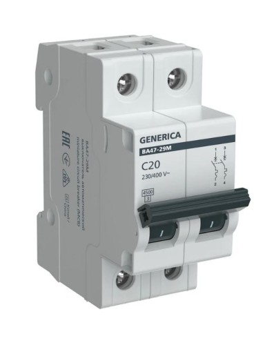 GENERICA ВА47-29М 2P C 20А 4,5кА (MVA21-2-020-C-G). Автоматический выключатель. IEK в Пскове