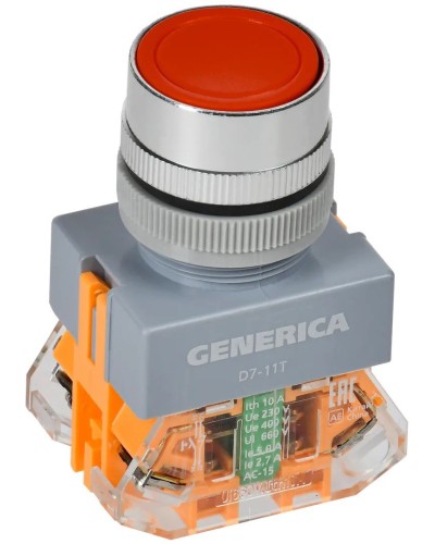 Кнопка D7-11T d=22мм красная GENERICA (BBT50-11T-3-21-K04-G). Кнопка управления с фиксацией. IEK в Пскове