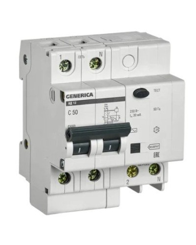 GENERICA АД12 2Р 50А 30мА (MAD15-2-050-C-030). Автоматический выключатель дифференциального тока. IEK в Пскове