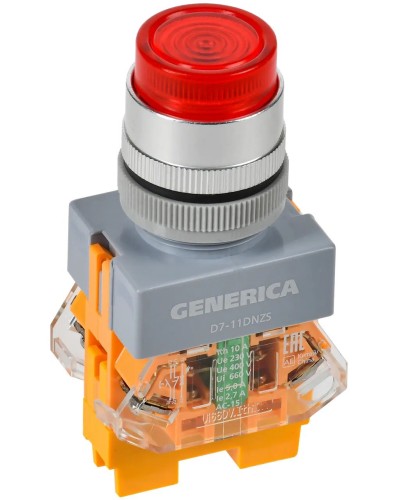 Кнопка D7-11DNZS d=22мм красная GENERICA (BBT50-11DNZS-3-11-K04-G). Кнопка управления с подсветкой и фиксацией. IEK в Пскове