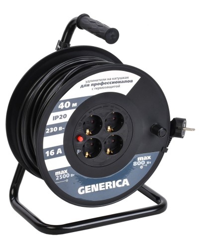 УК40 4 места 2P+PE, 40м GENERICA (WKP20-16-04-40-G). Удлинитель на катушке с термозащитой, 3х1,5кв.мм. IEK в Пскове