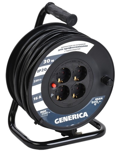 УК30 4 места 2P+PE, 30м GENERICA (WKP20-16-04-30-G). Удлинитель на катушке с термозащитой, 3х1,5кв.мм. IEK в Пскове
