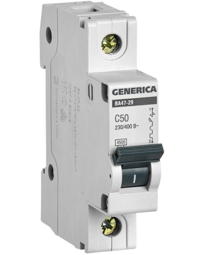 GENERICA ВА47-29 1P C 50А 4,5кА (MVA25-1-050-C). Автоматический выключатель. IEK в Пскове