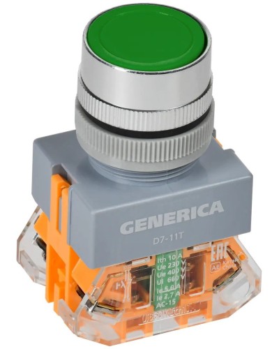 Кнопка D7-11T d=22мм зеленая GENERICA (BBT50-11T-3-21-K06-G). Кнопка управления с фиксацией. IEK в Пскове