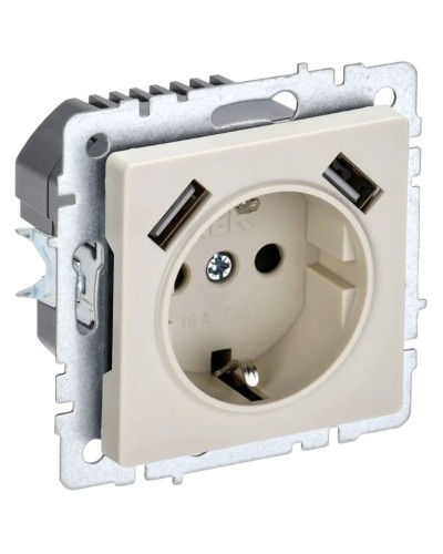 Розетка с з/к с USB A+A 2,1А РЮш10-1-БрКр бежевый BRITE (BR-R14-16-U21-D21-K10). Розетка с заземлением с защитными шторками, 2,1А. IEK в Пскове