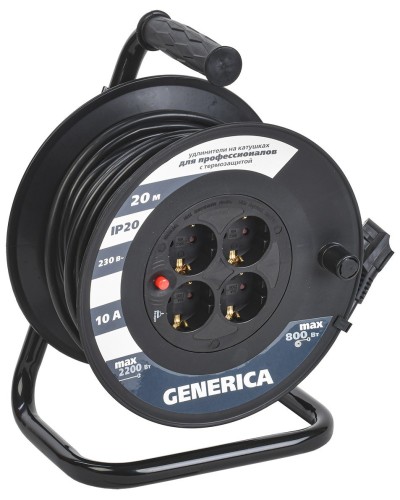 УК20 4 места 2P+PE, 20м GENERICA (WKP10-10-04-20-G). Удлинитель на катушке с термозащитой, 3х1,0кв.мм. IEK в Пскове