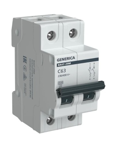 GENERICA ВА47-29М 2P C 63А 4,5кА (MVA21-2-063-C-G). Автоматический выключатель. IEK в Пскове