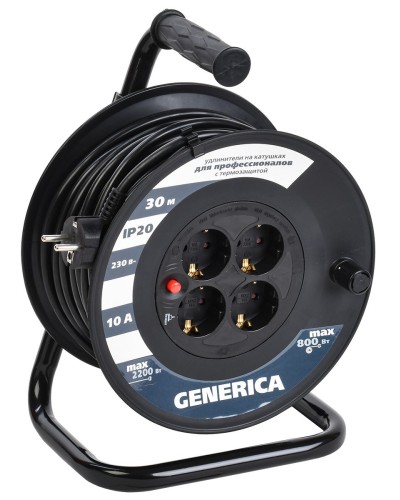 УК30 4 места 2P+PE, 30м GENERICA (WKP10-10-04-30-G). Удлинитель на катушке с термозащитой, 3х1,0кв.мм. IEK в Пскове