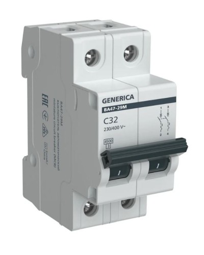 GENERICA ВА47-29М 2P C 32А 4,5кА (MVA21-2-032-C-G). Автоматический выключатель. IEK в Пскове