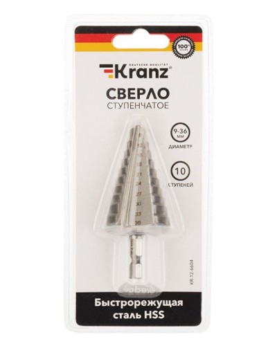 Сверло по металлу ступенчатое 9,0-36,0 мм 110 mm 62 HRC Kranz (KR-12-6604): Сверло по металлу шлифованное в Пскове