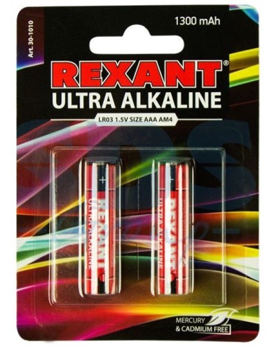Ультра алкалиновая батарейка AAA/LR03 1,5 V 2 шт. блистер REXANT (30-1010). Элемент питания. Rexant в Пскове