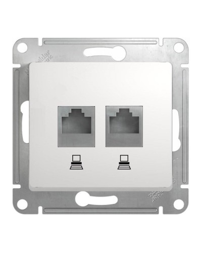 Glossa розетка RJ45+RJ45 2-местная, кат. 5Е, скрытой установки, механизм, белый (GSL000185KK). Розетка компьютерная. Systeme Electric в Пскове