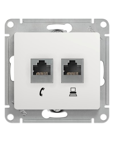 Glossa розетка RJ11+RJ45, 2-местная, кат. 5Е, скрытой установки, механизм, белый (GSL000185). Розетка компьютерная + телефонная. Systeme Electric в Пскове