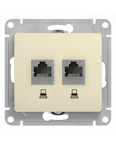 Glossa розетка RJ45+RJ45 2-местная, кат. 5Е, скрытой установки, механизм, бежевый (GSL000285KK). Розетка компьютерная. Systeme Electric в Пскове