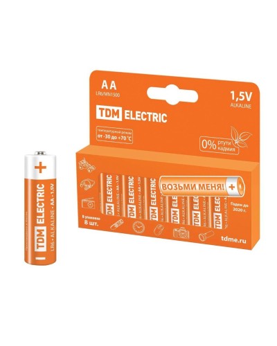 LR6 AA Alkaline 1,5V PAK-8 TDM (SQ1702-0009). Элемент питания. TDM ЕLECTRIC в Пскове