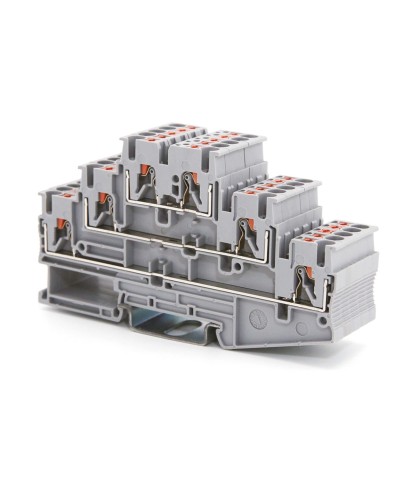 Клемма трехуровневая, зажим push-in, 2.5 кв.мм, синяя (VPR-2.5-3L-BU). Клемма проходная, 6 точки подключения. ДКС в Пскове