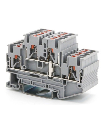 Клемма двухуровневая, зажим push-in, 2.5 кв.мм, серая (VPRTT-2.5-PV-GY). Клемма проходная, 4 точки подключения, уровни соединены перемычкой. ДКС в Пскове