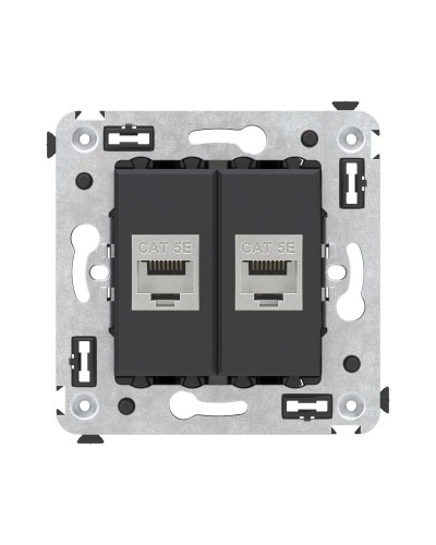 Розетка RJ-45 в стену, кат.6E, Avanti, двойная, черная матовая (4412764). Розетка компьютерная. ДКС в Пскове
