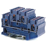 Клемма двухуровневая, зажим push-in, 2.5 кв.мм, синяя (VPRTT-2.5-BU). Клемма проходная, 4 точки подключения. ДКС