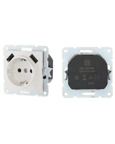 Розетка с з/к + 2xUSB разъема, 2А, белый LK60 (868004-1). Розетка. Экопласт в Пскове