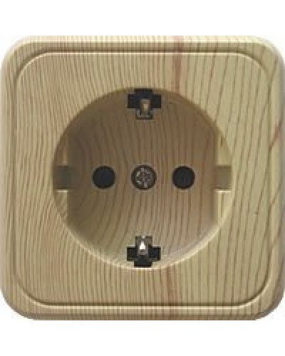 Розетка одинарная открытой установки с з/к, сосна, LK Standard (813225). Розетка с заземляющими контактами и защитными шторками. Экопласт в Пскове