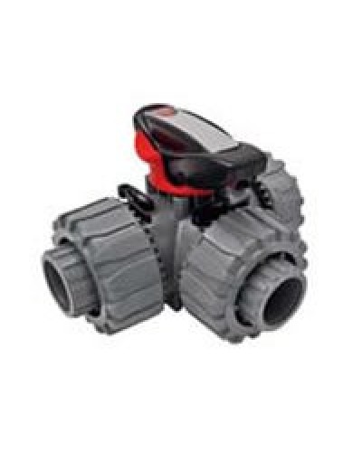 Ecoplast Кран шаровой трехходовой ПВХ D25 (уплотнение TPV, остальное EPDM) с муфтовым окончанием (49448). Кран шаровой, с муфтовым окончанием. Экопласт в Пскове