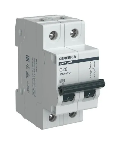 GENERICA ВА47-29М 2P C 20А 4,5кА (MVA21-2-020-C-G). Автоматический выключатель. IEK в Пскове