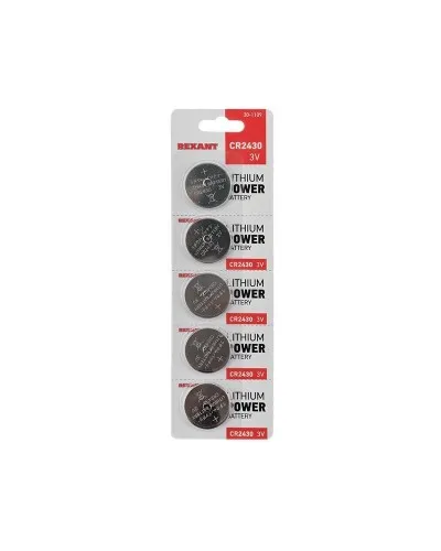 Литиевые батарейки CR2430 3 V 300 mAh (30-1109). Элемент питания. Rexant в Пскове